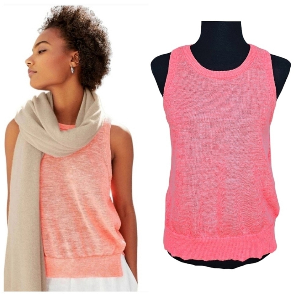 White + Warren Coral Pink Linen Knit Polished Lightweight Sleeveless Tank Top